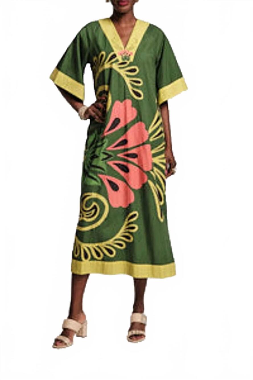 NEW FRANCES VALENTINE delightful canopy caftan in green